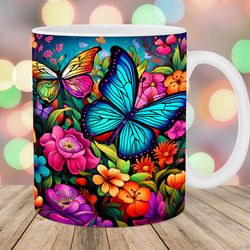 cocolorful butterflies flowers mug wrap  11oz & 15oz mug template  mug sublimation design  mug wrap template