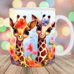 colorful giraffes mug wrap 11oz and 15oz mug template mug sublimation design flowers mug wrap template