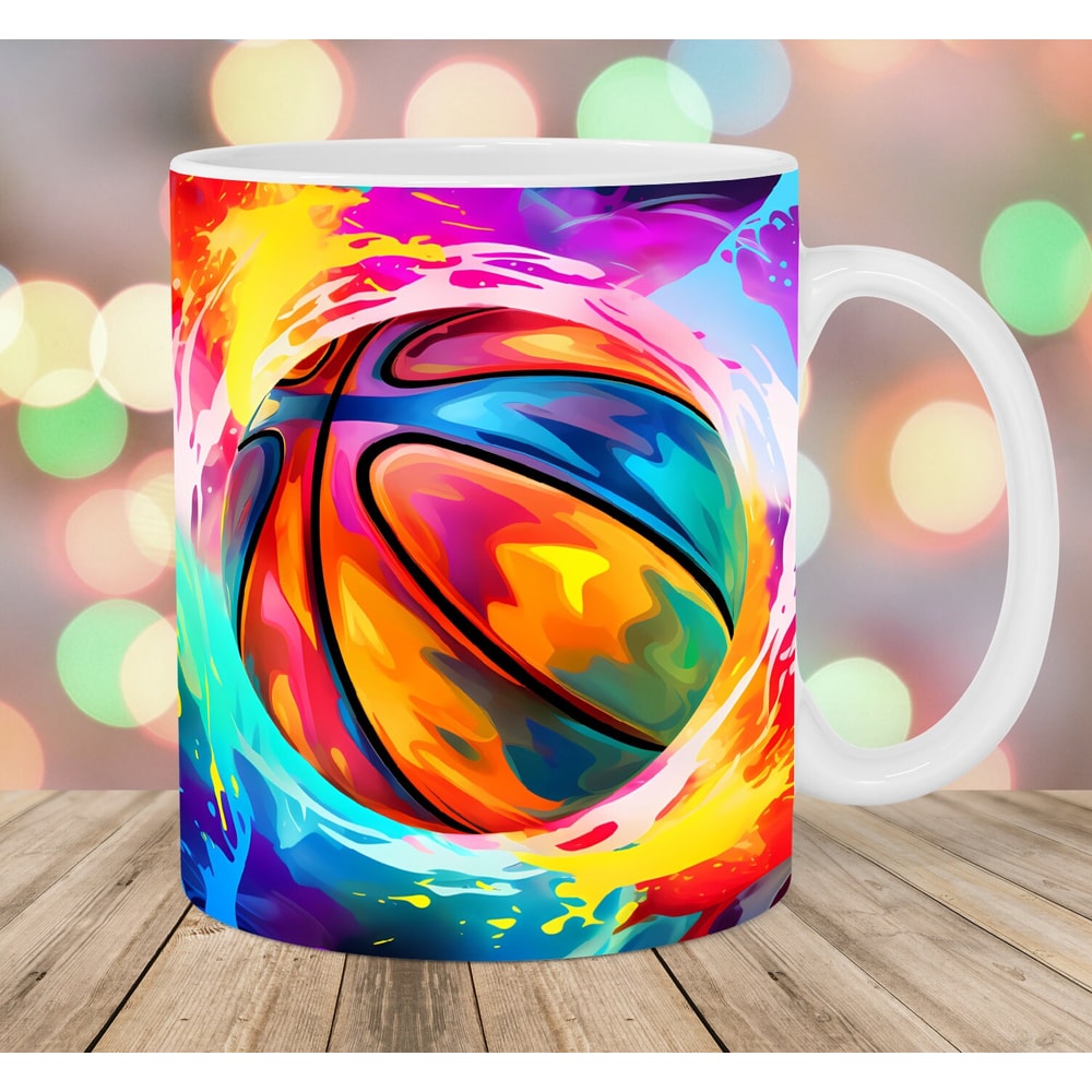 Colorful Neon Basketball Mug Wrap, 11oz & 15oz Mug Template, Mug Sublimation Design, Mug Wrap Template, Instant Digital Download PNG.jpg