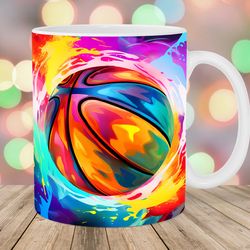 colorful neon basketball mug wrap  11oz & 15oz mug template  mug sublimation design  mug wrap template