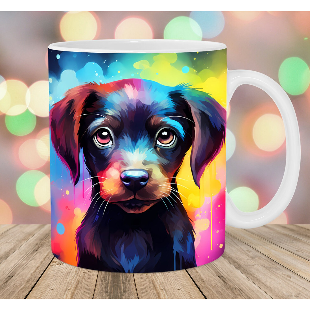Colorful Neon Puppy Mug Wrap, 11oz And 15oz Mug Template, Mug Sublimation Design, Mug Wrap Template, Instant Digital Download PNG.jpg