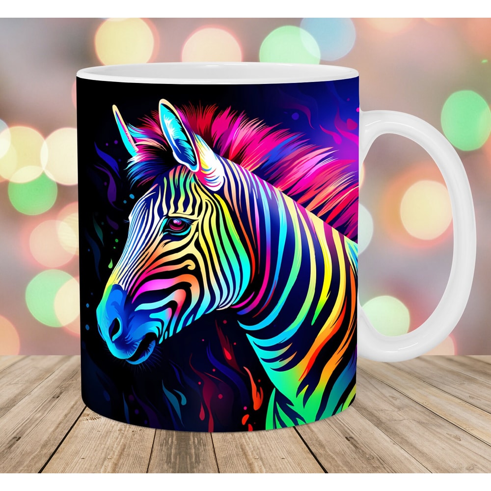 Colorful Neon Zebra Mug Wrap, 11oz And 15oz Mug Template, Mug Sublimation Design, Mug Wrap Template, Instant Digital Download PNG.jpg