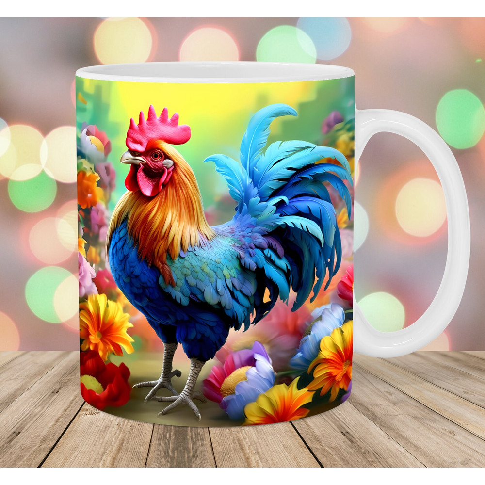 Colorful Rooster Mug Wrap, 11oz & 15oz Mug Template, Mug Sublimation Design, Mug Wrap Template, Instant Digital Download PNG.jpg