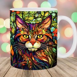 colorful stained glass cat mug wrap  11oz and 15oz mug template  mug sublimation design  mug wrap template