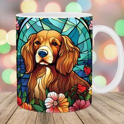 colorful stained glass dog mug wrap  11oz & 15oz mug template  mug sublimation design  pappy mug wrap template