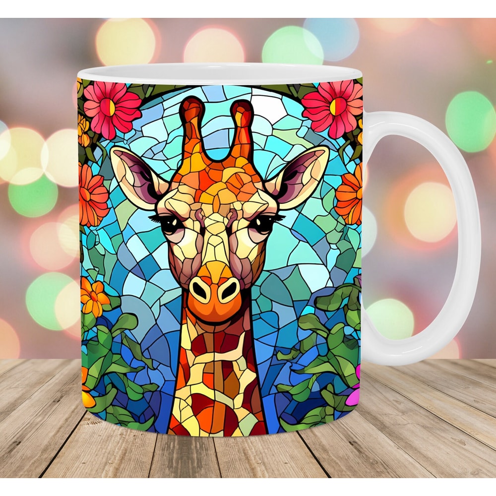 Colorful Stained Glass Giraffe Mug Wrap, 11oz & 15oz Mug Template, Mug Sublimation Design, Mug Wrap Template, Instant Digital Download PNG.jpg