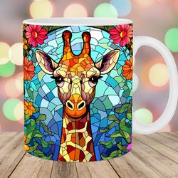 colorful stained glass giraffe mug wrap  11oz & 15oz mug template  mug sublimation design  mug wrap template