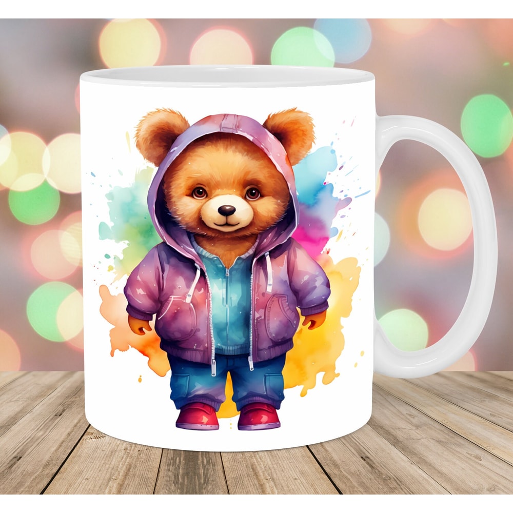 Colorful Teddy Bear Mug Wrap, 11oz And 15oz Mug Template, Mug Sublimation Design, Mug Wrap Template, Instant Digital Download PNG.jpg