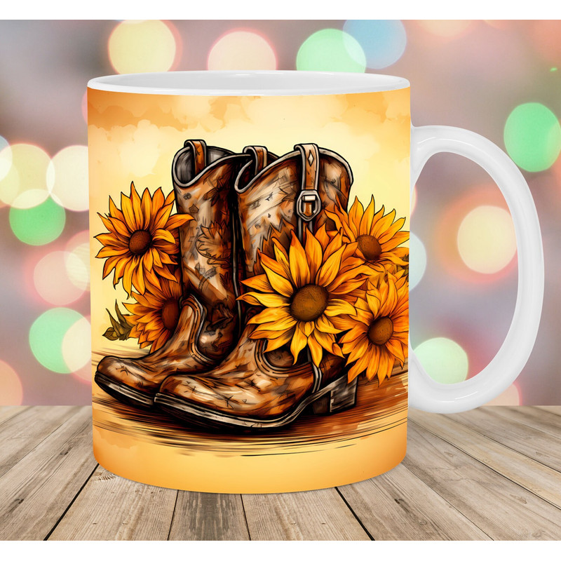 Cowboy Boots Mug Wrap, 11oz And 15oz Mug Template, Mug Sublimation Design, Sunflowers Mug Wrap Template, Instant Digital Download PNG.jpg