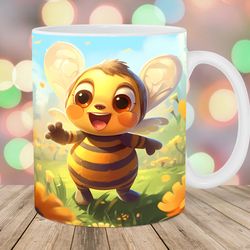 cute bee mug wrap  11oz & 15oz mug template  mug sublimation design  flowers mug wrap template