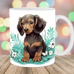 dachshund mug wrap  11oz and 15oz mug template  mug sublimation design  flowers mug wrap template