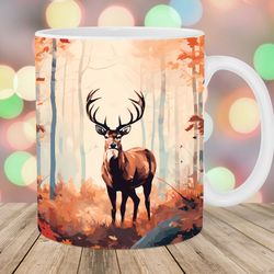 deer forest mug wrap  11oz and 15oz mug template  mug sublimation design  mug wrap template