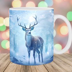 deer mug wrap  11oz and 15oz mug template  mug sublimation design  winter forest mug wrap template