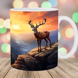 deer sunset landscape mug wrap  11oz and 15oz mug template  mug sublimation design  mug wrap template