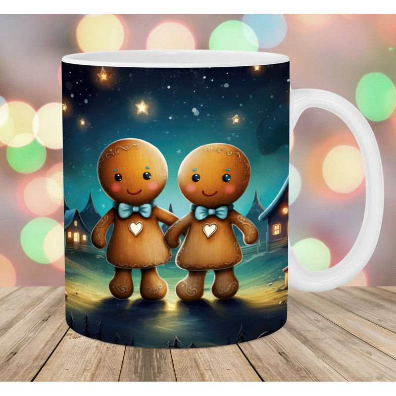Gingerbread Man Mug Wrap, 11oz & 15oz Mug Template, Mug Sublimation Design, Winter Night Mug Wrap Template, Instant Digital Download PNG.jpg