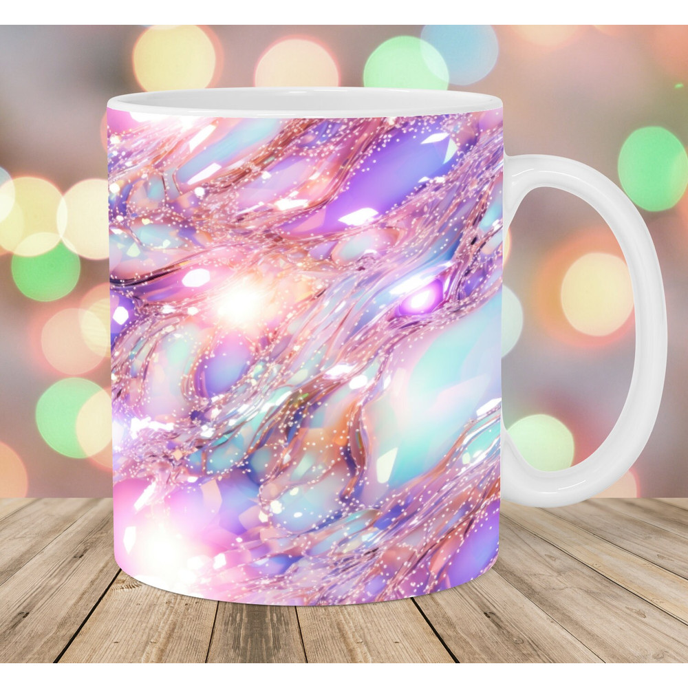 Glitter Holographic Mug Wrap, 11oz & 15oz Mug Template, Pink Mug Sublimation Design, Opal Mug Wrap Template, Instant Digital Download PNG.jpg