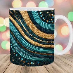 green gold sequin abstract mug wrap  11oz and 15oz mug template  mug sublimation design  mug wrap template