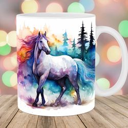 horse mug wrap  11oz & 15oz mug template  forest mug sublimation design  northern lights mug wrap template
