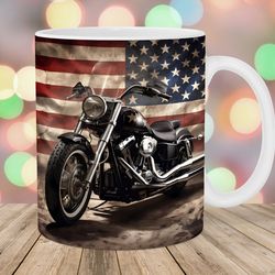 motorcycle mug wrap  11oz and 15oz mug template  mug sublimation design  american flag mug wrap template