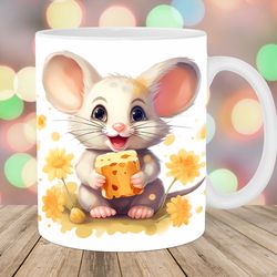 mouse with cheese mug wrap  11oz & 15oz mug template  mug sublimation design  kids mug wrap template