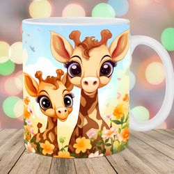mum and baby giraffe mug wrap  11oz and 15oz mug template  mug sublimation design  mug wrap template