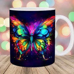 neon colorful butterfly mug wrap  11oz and 15oz mug template  mug sublimation design  mug wrap template