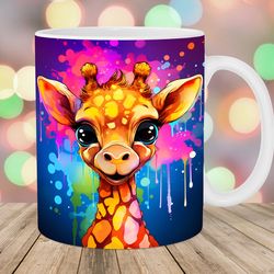 neon colorful giraffe mug wrap  11oz & 15oz mug template  mug sublimation design  mug wrap template