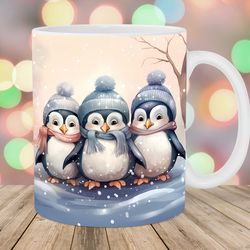 penguins mug wrap  11oz & 15oz mug template  winter mug sublimation design  christmas mug wrap template