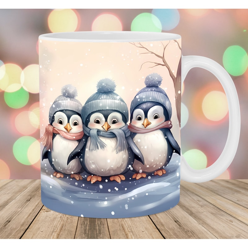 Penguins Mug Wrap, 11oz & 15oz Mug Template, Winter Mug Sublimation Design, Christmas Mug Wrap Template, Instant Digital Download PNG.jpg