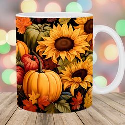 pumpkins sunflowers mug wrap  11oz and 15oz mug template  mug sublimation design  mug wrap template