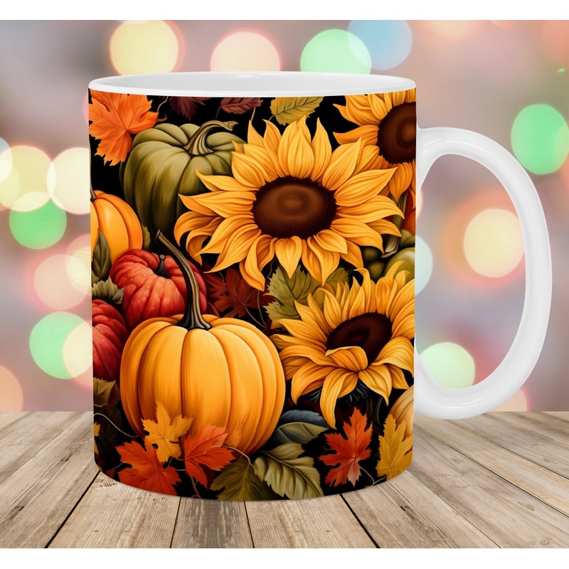 Pumpkins Sunflowers Mug Wrap, 11oz And 15oz Mug Template, Mug Sublimation Design, Mug Wrap Template, Instant Digital Download PNG.jpg