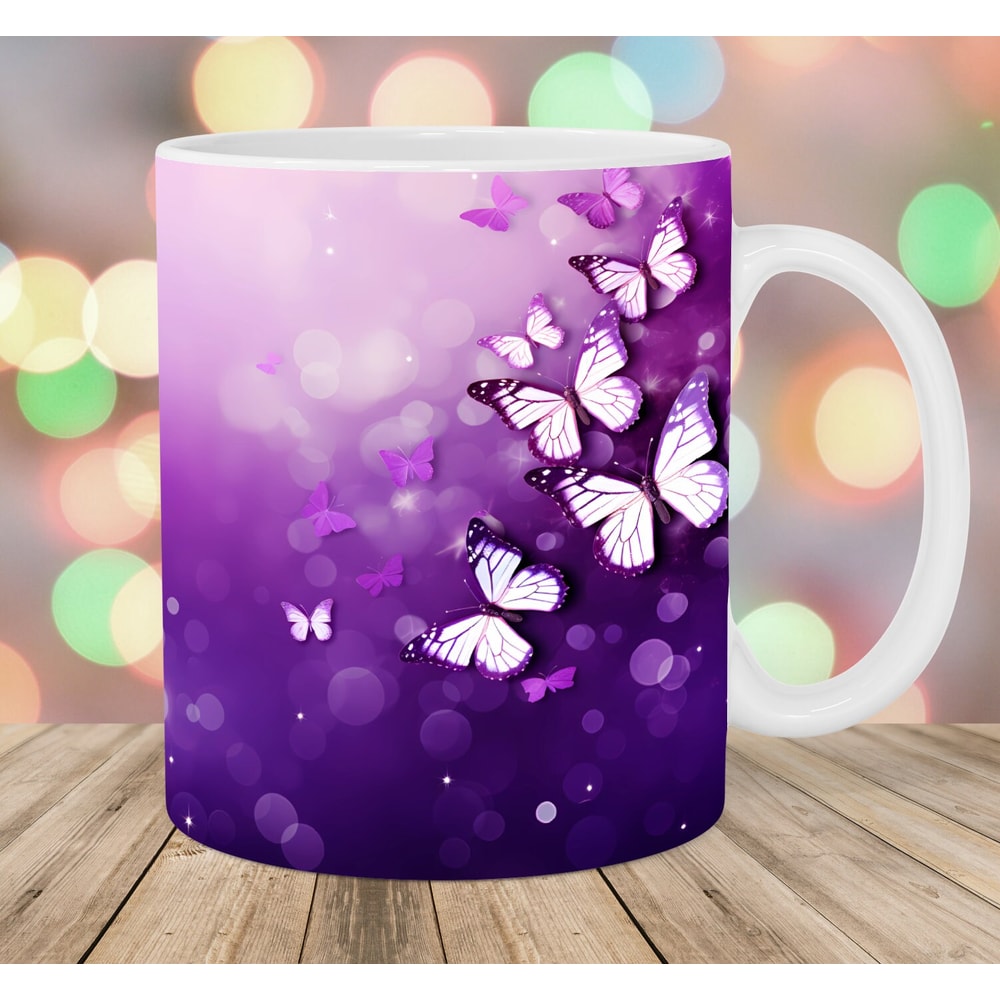 Purple Butterflies Mug Wrap, 11oz And 15oz Mug Template, Mug Sublimation Design, Mug Wrap Template, Instant Digital Download PNG.jpg