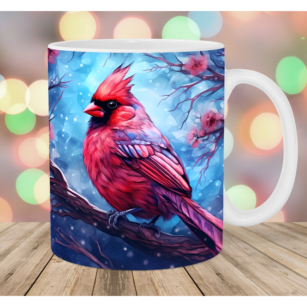 Red Cardinal Bird Mug Wrap, 11oz & 15oz Mug Template, Mug Sublimation Design, Winter Mug Wrap Template, Instant Digital Download PNG.jpg