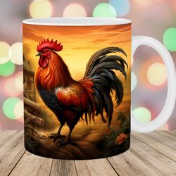 rooster mug wrap  11oz and 15oz mug template  mug sublimation design  sunset mug wrap template
