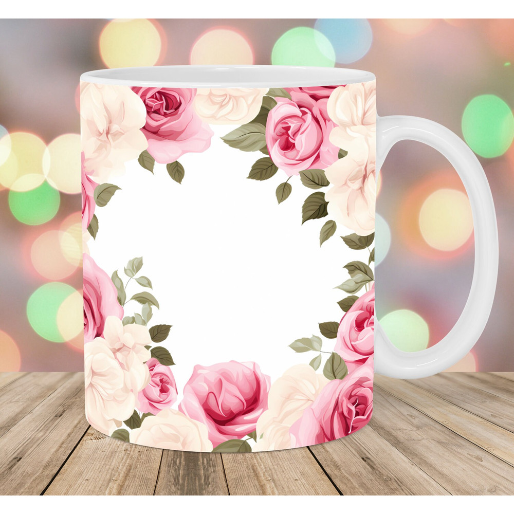 Rose Border Mug Wrap, 11oz And 15oz Mug Template, Mug Sublimation Design, Flower Mug Wrap Template, Instant Digital Download PNG.jpg