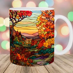 stained glass autumn mug wrap  11oz and 15oz mug template  mug sublimation design  mug wrap template