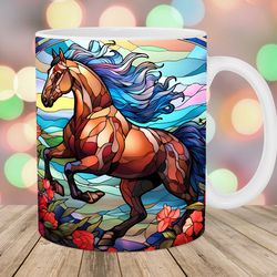 stained glass horse mug wrap  11oz and 15oz mug template  mug sublimation design  flower mug wrap template