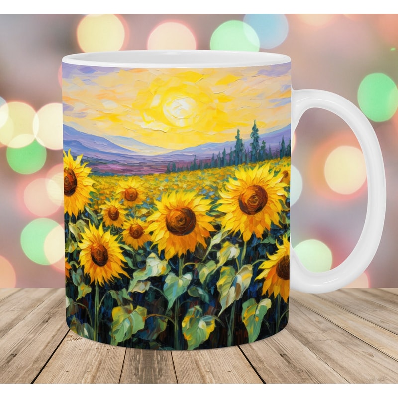 Sunflower Field Mug Wrap, 11oz And 15oz Mug Template, Mug Sublimation Design, Painting Mug Wrap Template, Instant Digital Download PNG.jpg