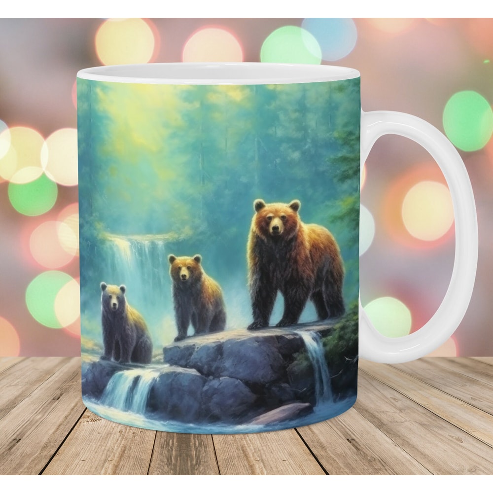 Three Bears Mug Wrap, 11oz & 15oz Mug Template, Mug Sublimation Design, Waterfall Landscape Mug Wrap Template, Instant Digital Download PNG.jpg