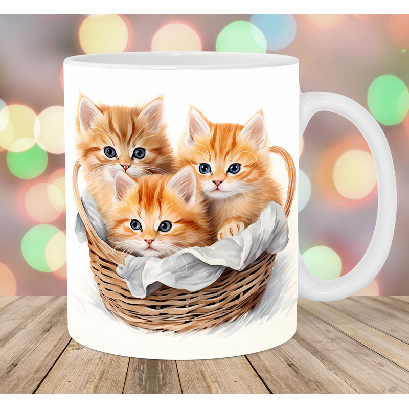 Three Kittens In A Basket Mug Wrap, 11oz & 15oz Mug Template, Mug Sublimation Design, Watercolor Mug Template, Instant Digital Download PNG.jpg