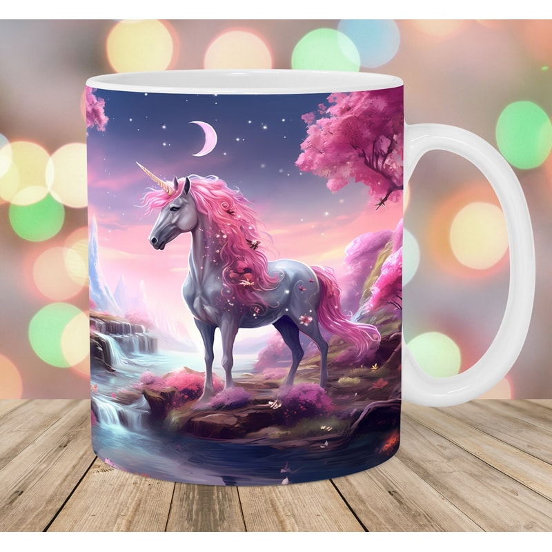 Unicorn Mug Wrap, 11oz & 15oz Mug Template, Mug Sublimation Design, Pink Forest Landscape Mug Wrap Template, Instant Digital Download PNG.jpg