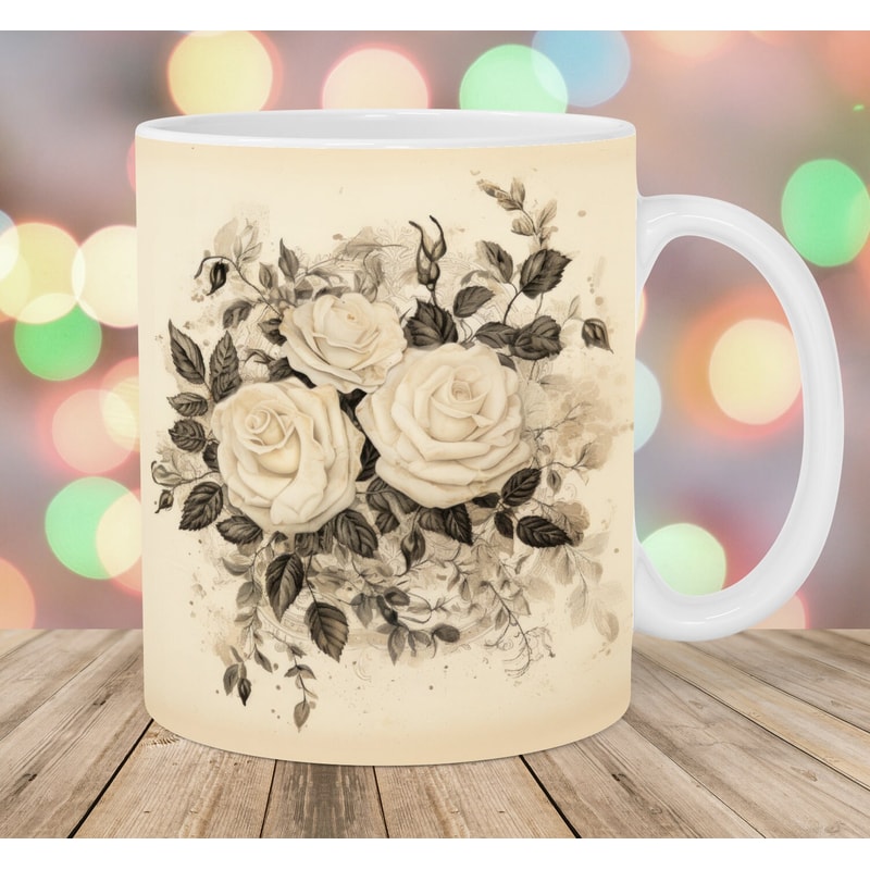 Vintage Roses Mug Wrap, 11oz & 15oz Mug Template, Mug Sublimation Design, Flowers Mug Wrap Template, Instant Digital Download PNG.jpg