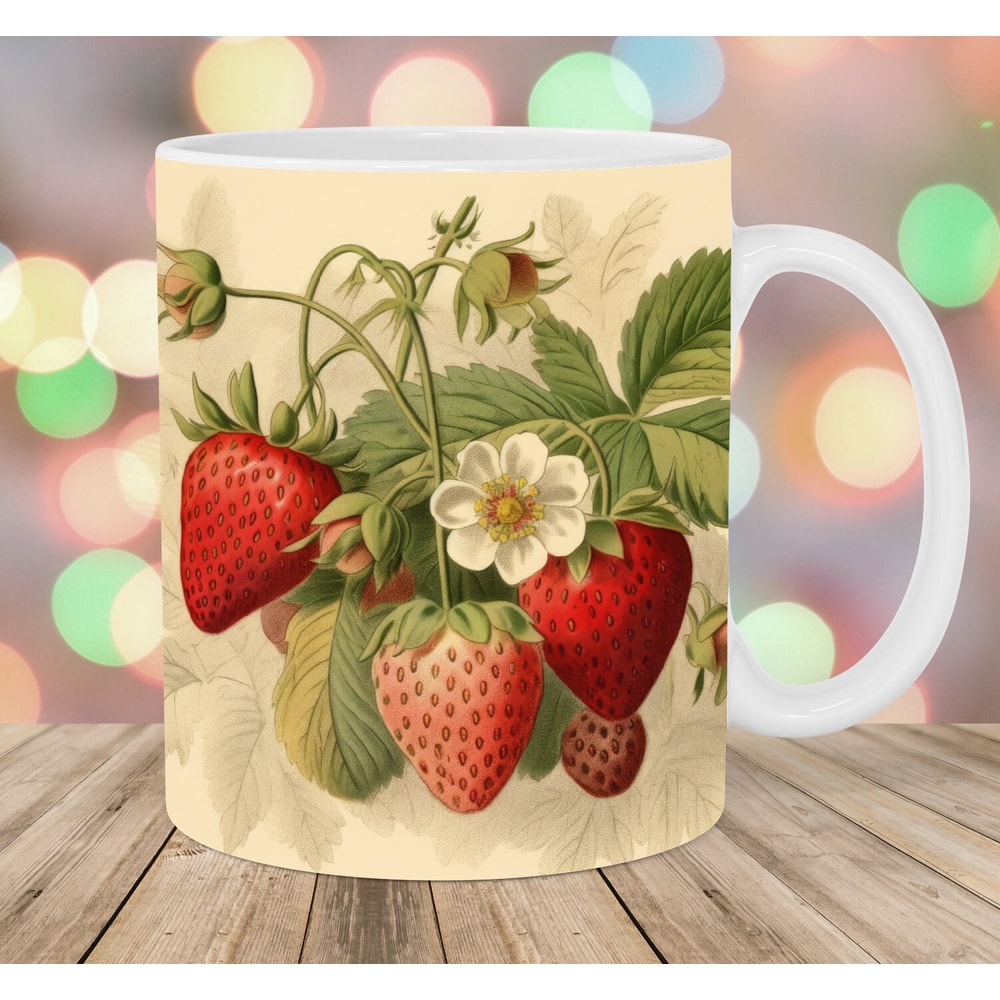 Vintage Strawberry Mug Wrap, 11oz And 15oz Mug Template, Mug Sublimation Design, Botanical Mug Wrap Template, Instant Digital Download PNG.jpg