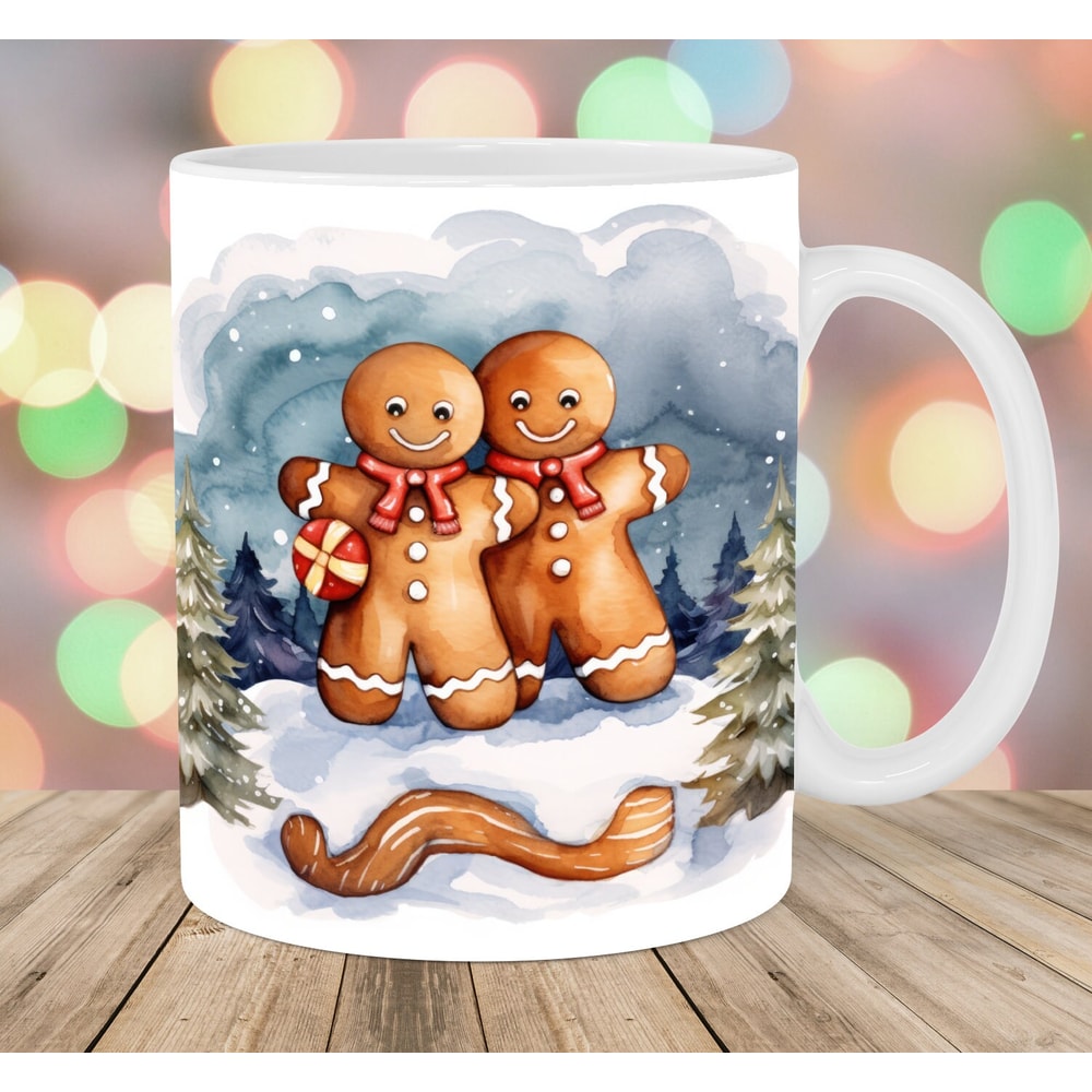 Watercolor Gingerbread Man Mug Wrap, 11oz & 15oz Mug Template, Mug Sublimation Design, Mug Wrap Template, Instant Digital Download PNG.jpg