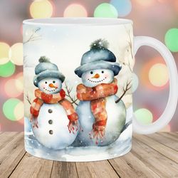 watercolor snowman mug wrap  11oz and 15oz mug template  sublimation design  christmas mug wrap template