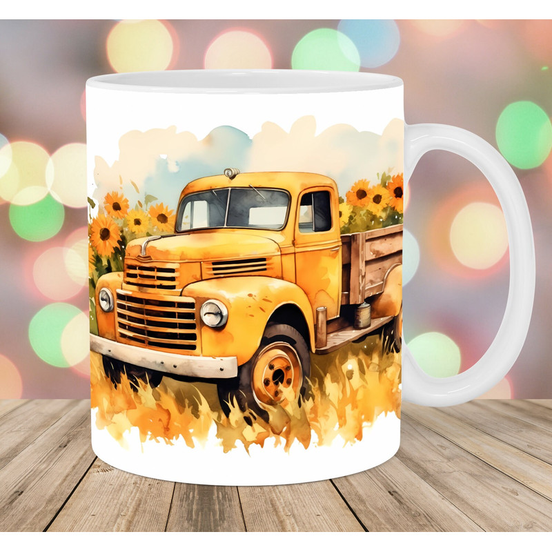 Watercolor Truck Sunflowers Mug Wrap, 11oz & 15oz Mug Template, Mug Sublimation Design, Mug Wrap Template, Instant Digital Download PNG.jpg