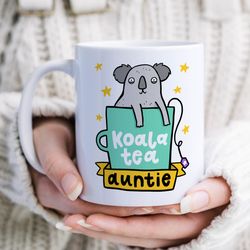 koala tea auntie mug personalised mug, funny auntie gift, best auntie gift, birthday gift, christmas gift stocking fil