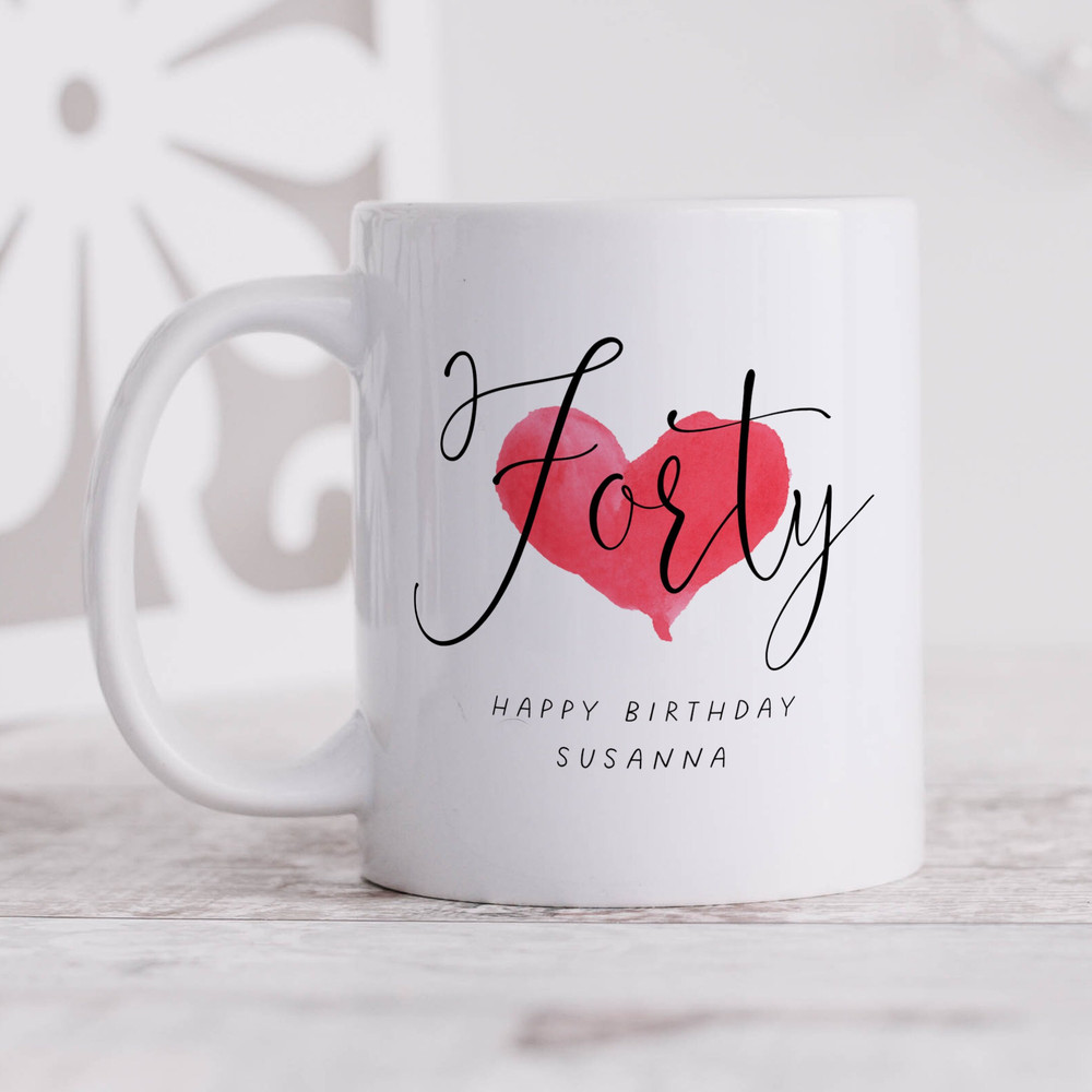 Personalised 40th Birthday Mug, Personalised Gift, Happy 40th Birthday, Red Heart, Milestone Birthday Gift.jpg