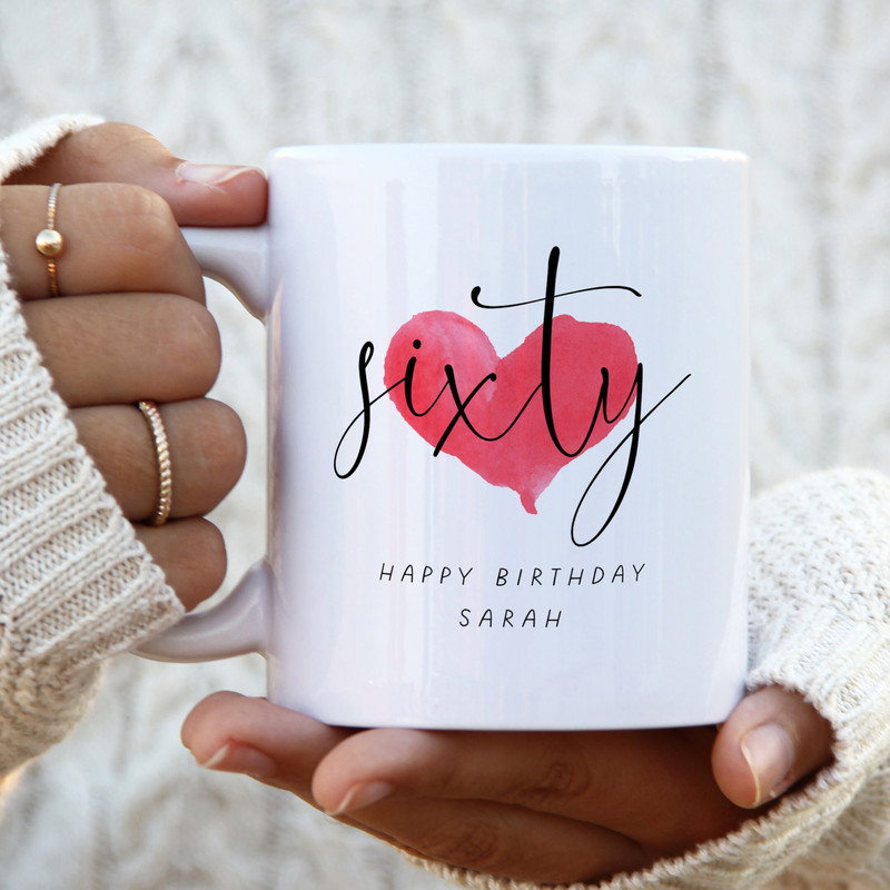 Personalised 60th Birthday Mug, Personalised Gift, Happy 60th Birthday, Red Heart, Milestone Birthday Gift.jpg