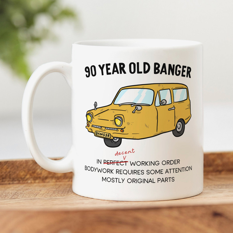 Personalised 90th Birthday Mug, Personalised Gift, 90 Year Old Banger, Funny 90th Birthday Gift, Joke.jpg